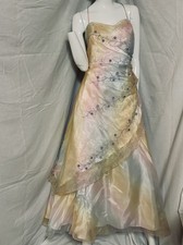 Vintage May Queen Couture USA Formal Sheer Rainbow Beaded Ballroom Dress