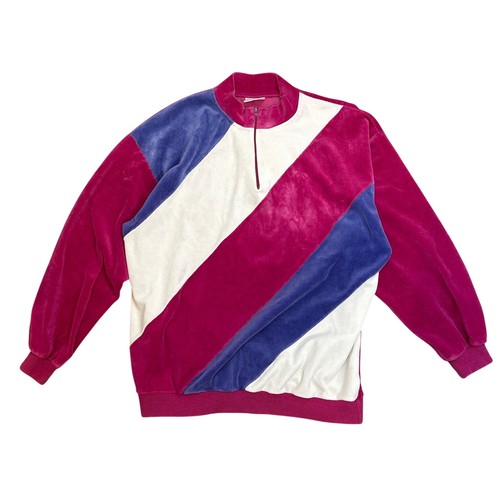 Vintage 90s Aileen velvet velour track suit pink purple color block retro