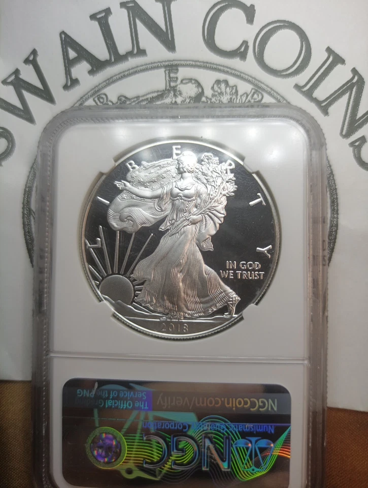 2018 W Burnished Silver Eagle FDOI MS 69 MINT ERROR Reverse Struck Thru EF142 - Image 3 of 3