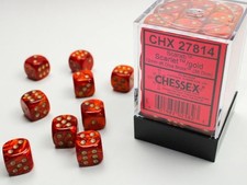 Chessex: Scarab Scarlet/Gold 12mm d6 Dice Block 36 Dice 