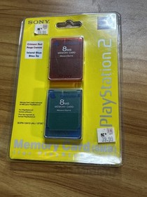 Sony PlayStation 2 PS2 8MB Memory Card SCPH-10410 Crimson/Blue  2pk NEW Sealed 
