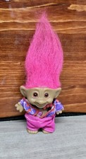 Vtg ACE Treasure Troll Doll Jewel Belly 3'' Pink Heart/Eyes/Hair w Clothes