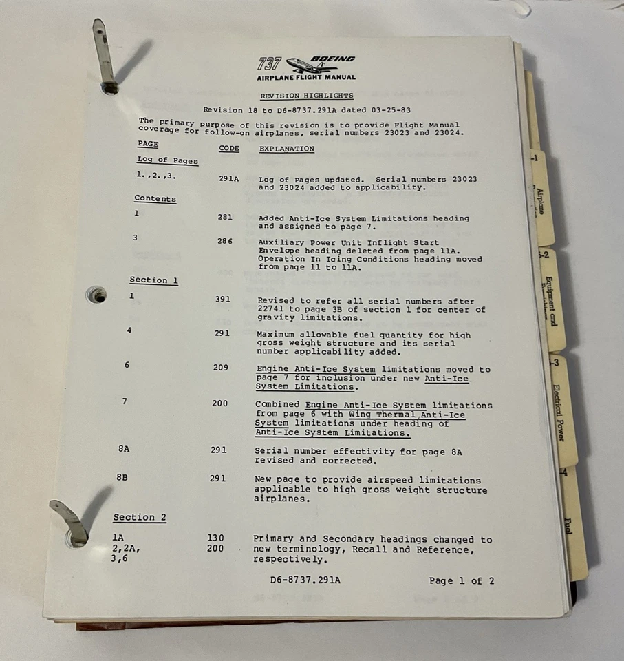 Boeing 737, -291 Airplane, Flight Manual, 1983, Frontier Airlines - Image 3 of 4