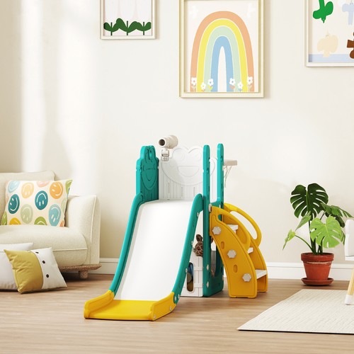 AIYAPLAY Set Scivolo per Bambini con Canestro e Telescopio Età 1-3 Anni Giallo - Foto 3 di 10