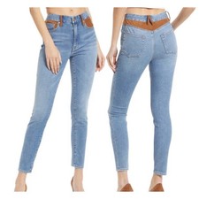 Good American High Waist Ankle Crop Suede Mixing Jeans Size 4/27 Blue Denim