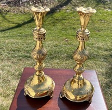 Antique Shabbat Sabbath Brass Candlesticks by Fraget Warszawa Poland Judaica