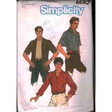 Simplicity 6630 Mens Shirt Sewing Pattern Size 40 Chest Long Short Sleeve Retro