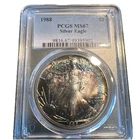 1988 1 oz Silver American Eagle - PQ Rainbow Toning - PCGS MS 67