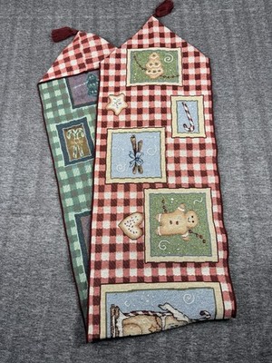 Christmas Kitchen Table Runner Check  Red Tassel 72'' 6-ft X 13'' Ginger Bread