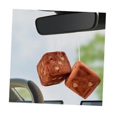 1 Pair Fuzzy Plush Dice for Car Mirror, 3'' Retro Square Dice with Heart Coffee