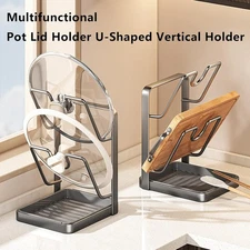 Kitchen Pot Lid Storage Rack with Spoon Rest, Stainless Kitchen Pot Lid Storage