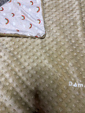 Custom pre-made Beige Minky Dot Baby Blanket, Rainbow  Cloud Print, DAMON name