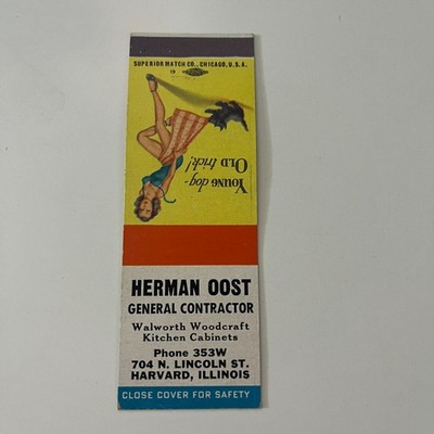 Herman Oost Walworth Woodcraft Harvard IL Vintage Pinup Matchbook Cover TMB41-1