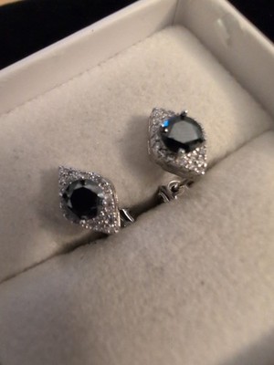 Sterling 925 Black Diamond Studs Triangle Brilliant Cut 1 Cttw Studs Custom