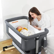 Ihoming Baby Bassinet Bedside Sleeper, Bed Side Crib with Deep Gray 