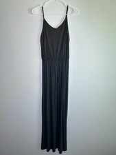 GAP Maxi Dress Sz S Sleeveless Charcoal Gray Cinch Waist Minimalist Indie Tumblr