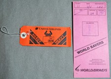 2 Vintage United Airlines World Airways Paper Luggage Bag Tag Heavy World Savers