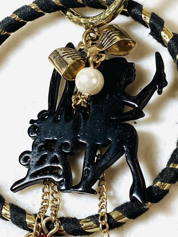 Betsey Johnson - Vintage Silhouette Charm Hoop Earrings - Black & Gold-Tone - Image 4 of 4