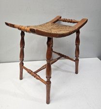 Antique Vintage Rustic Shaker Woven Rush Seat Stool Danish Modern Style MidShort