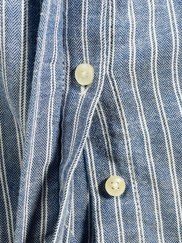 Isabella Sinclair Anthropologie Blue White Stripe Shirt Dress Ruffle Sleeve L - Picture 7 of 12