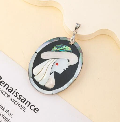 Натуральный ручной работы леди резной камео раковина драгоценных камней серебро ожерелье кулоны - Изображение 3 из 4