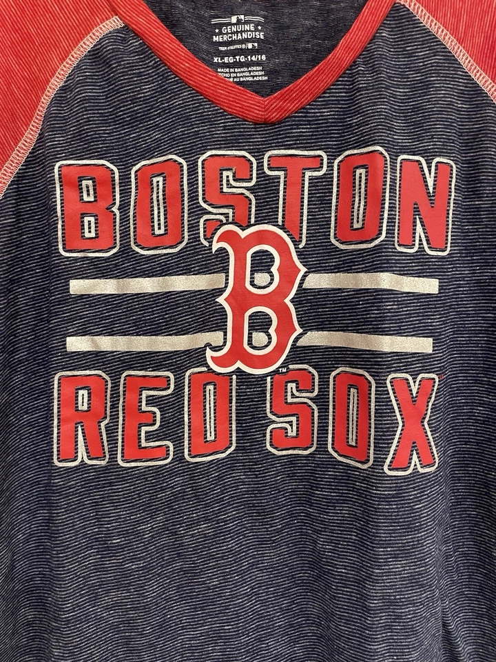 Mercancía Genuina Niños Niñas Béisbol Medias Rojas de Boston Camiseta Cuello en V Azul Marino 14/16 Foto 3 de 4