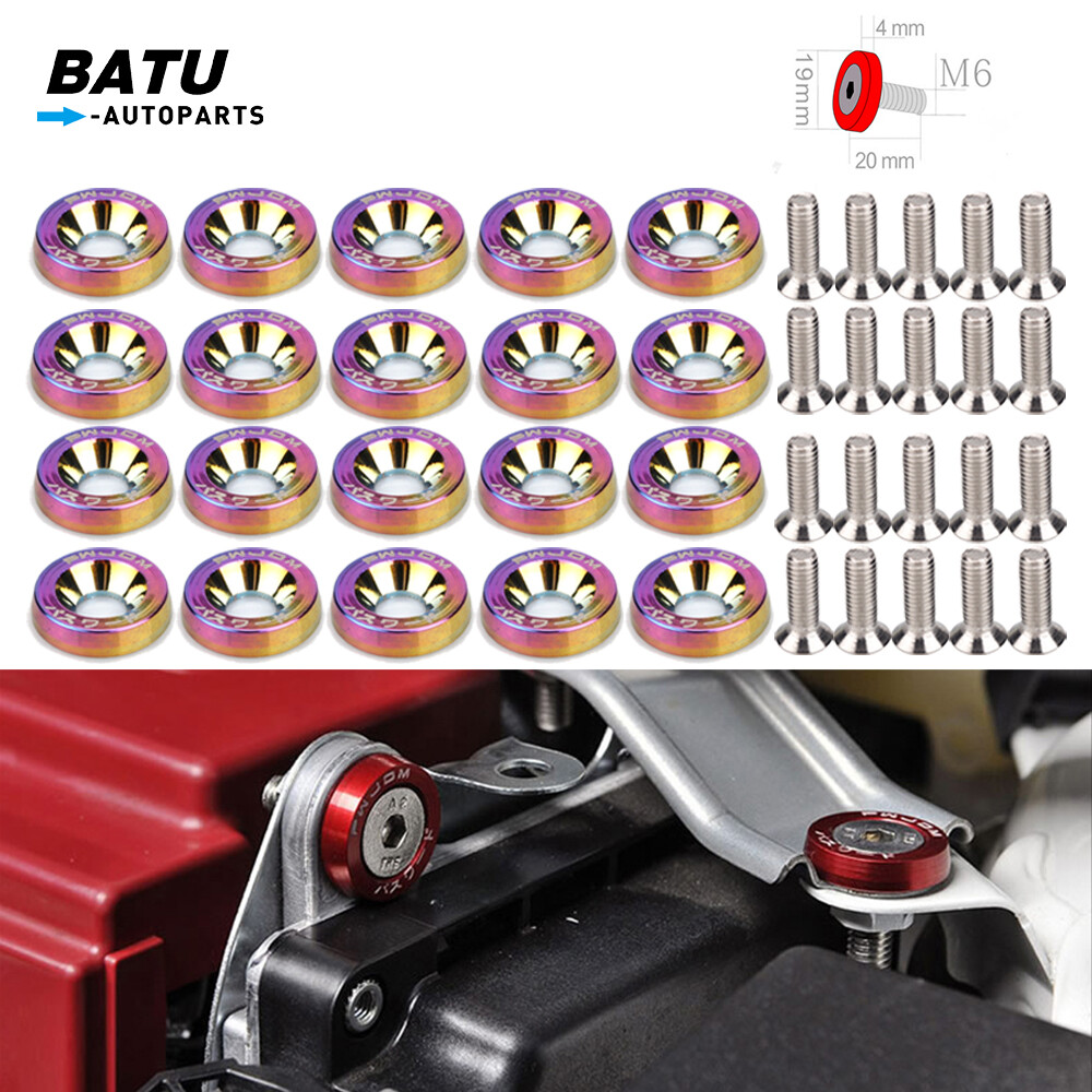 Red 20x Universal JDM Billet Fender/Bumper Washer/Bolt Engine Bay Dress Up Kit - Foto 3