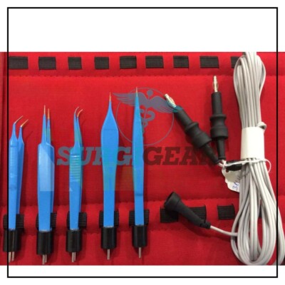 5x American Reusable Bipolar Forceps,Blue &3mtr Silicon Cord Set-Iris/ophthalmic