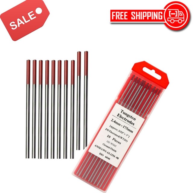 2 Thoriated Rods 10 Pieces Red Tungsten Inert Gas Electrode 2.4mm x