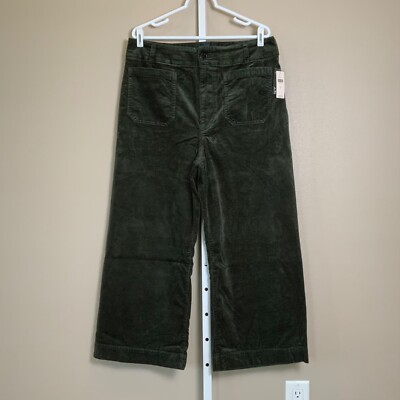 NWT Anthropologie Green The Colette Cropped Wide-Leg Corduroy