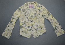 Free People Blazer Women  s Size 4 White Floral Cropped Linen Blend