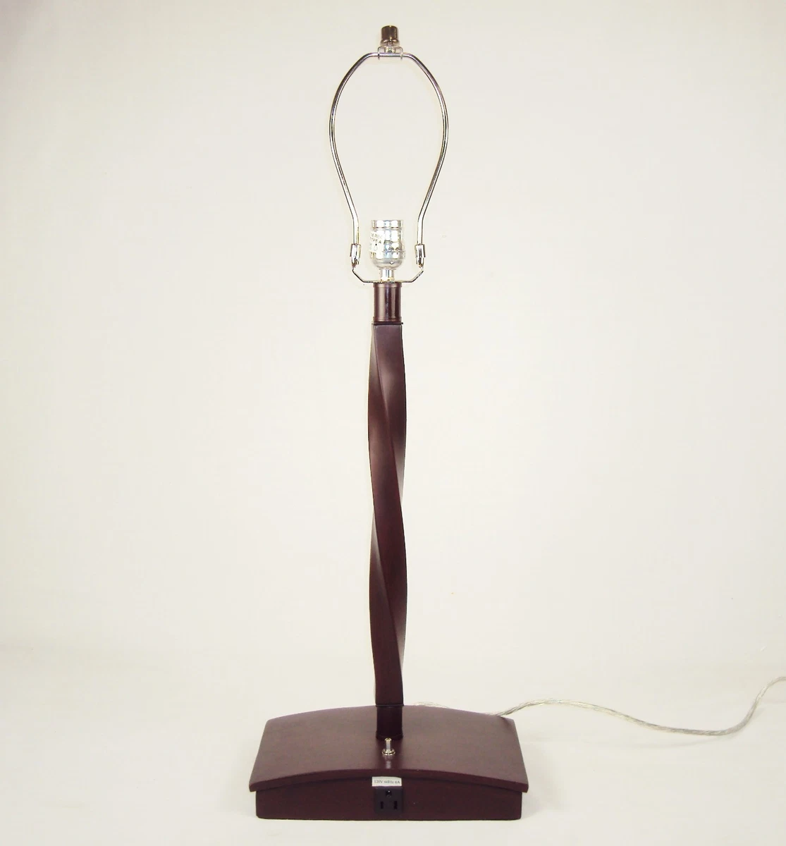 Mahogany Table Desk Lamp Twisted Wood Column w Power Outlet On Base 2840640