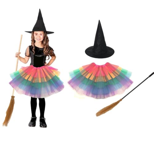 De lujo Niñas Niños Pequeños Miss Bruja Halloween Elegante Vestido Disfraz Conjunto Reino Unido - Imagen 1 de 7