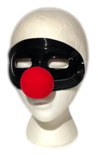 BLACK CLOWN MASK Red Foam Ball Nose Mime Goth Halloween Purge Costume Adult Eye