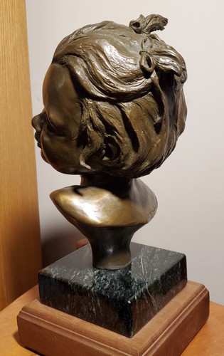 Vintage Signed Ltd. Ed. Bronze Sculpture Young Girl's Head-Mary Michael- - Afbeelding 8 van 11