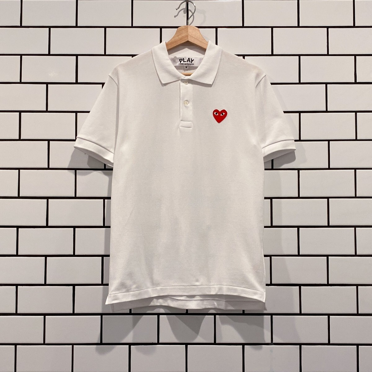 COMME DES GARCONS CDG PLAY RED HEART POLO SHIRT WHITE AZ-T006-051