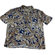 Island Shores Mens Hawaiian Shirt Large Blue Tropical Palm Print Rayon