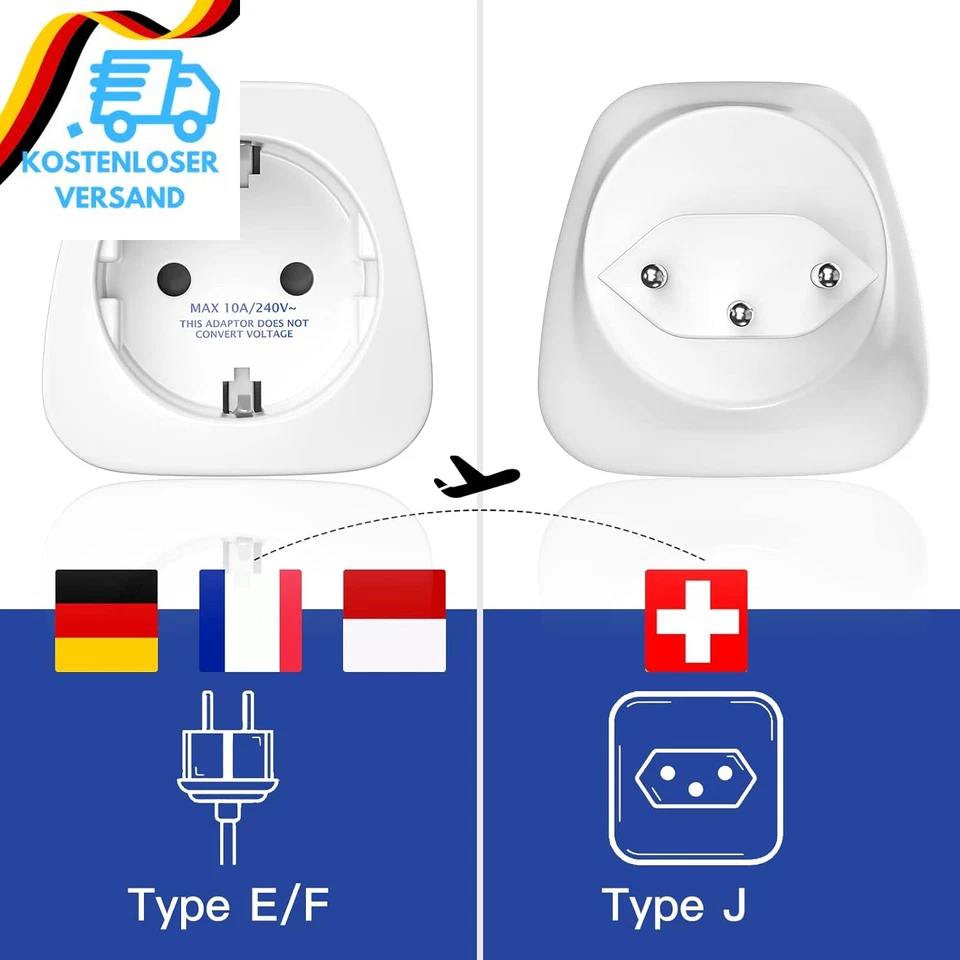 3 Stück Deutschland Auf Schweiz Reiseadapter, Reisestecker Steckdosenadapter, Sc - Bild 4 von 4