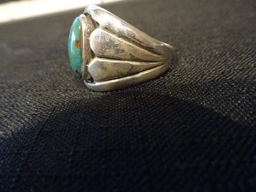 #663-STERLING SILVER KINGMAN TURQUOISE RING-925-SIZE 11.5 - Picture 2 of 16