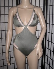 NWT VICTORIA'S SECRET PINK SMALL GREEN SHINE MESH ONE PIECE MONOKINI SWIMSUIT