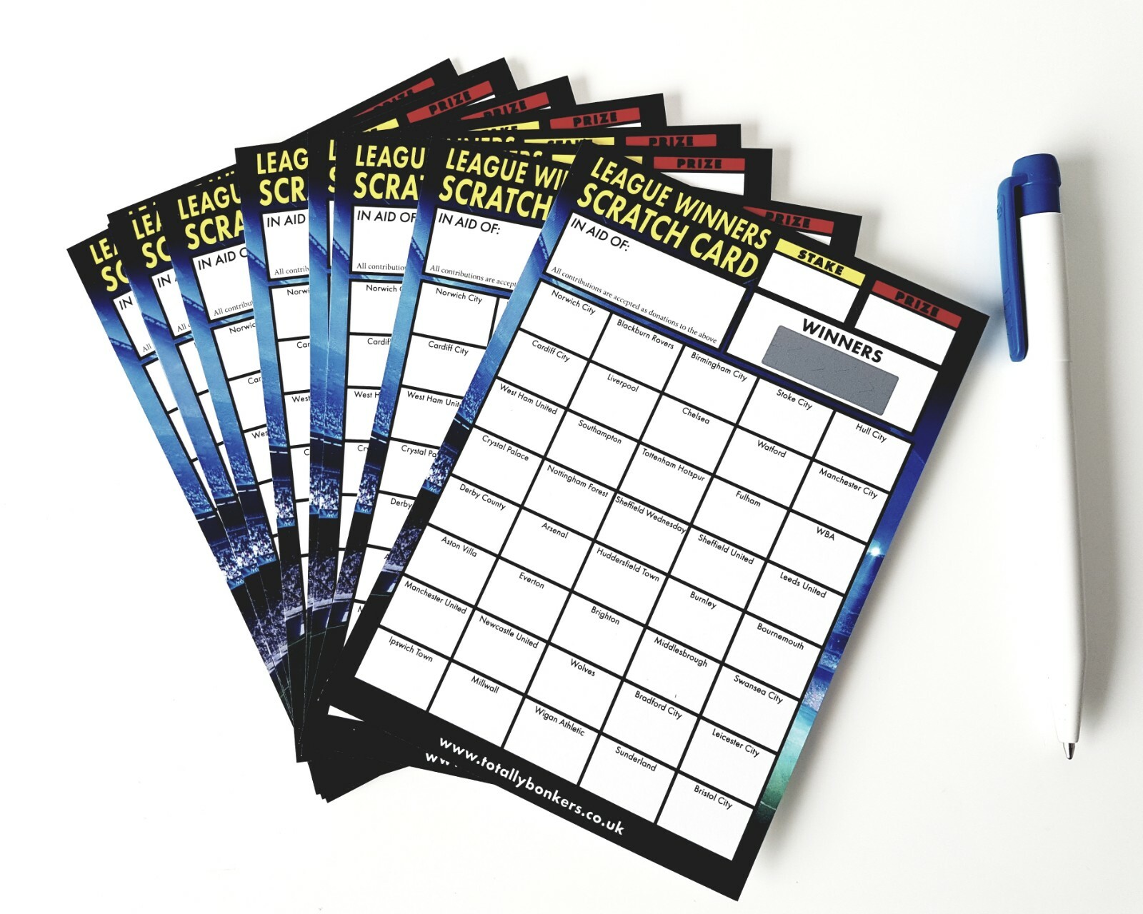 FOOTBALL FUNDRAISING SCRATCH CARDS 40 TEAMS LEAGUE WINNERS FREE UK