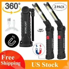 2 Super Bright USB Rechargeable COB LED Work Light Flashlight Folding Torch Lamp