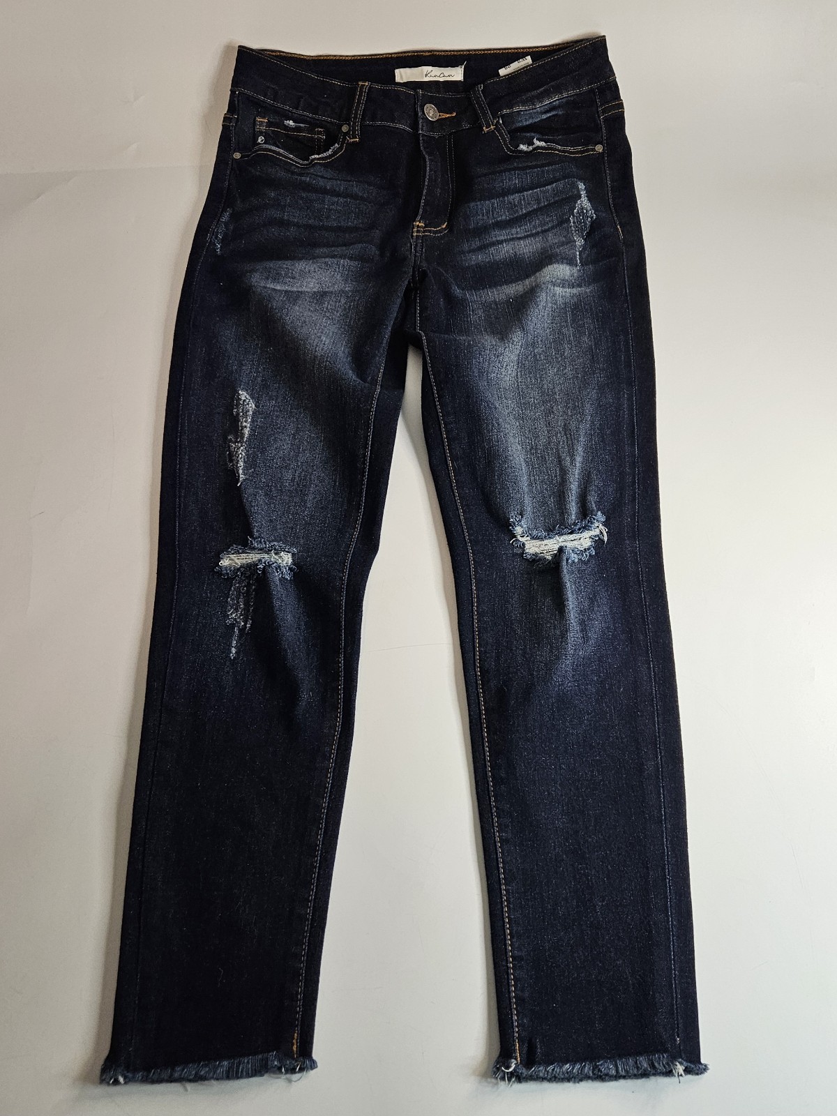 Kancan Denim Jeans Women Size 6M/28 Raw Hem Dark Wash Distressed