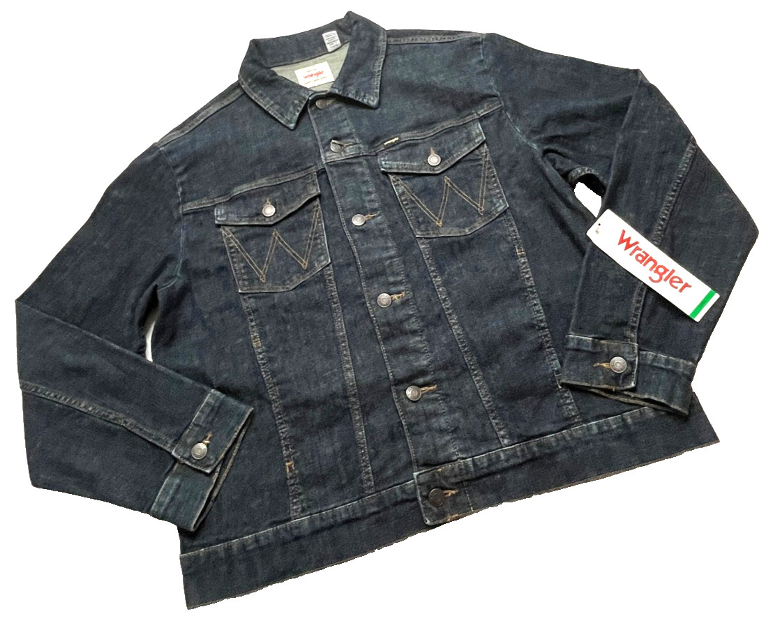 Wrangler Classic Trucker Denim Jacket Mens Large Blue 6 Pock