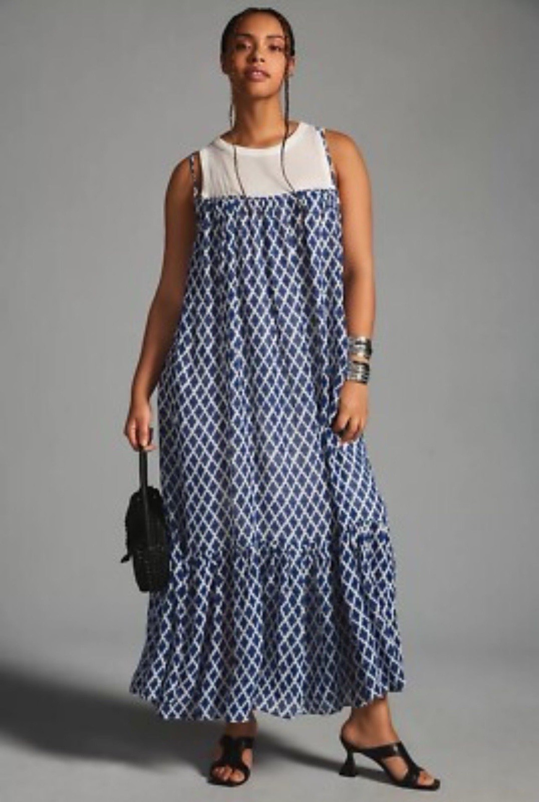 Maeve by Anthropologie Blue Geometric Maxi Dress Size M