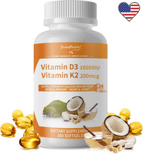 Vitamin D3 10,000 IU  K2 MK-7 200 mcg, 300 Softgels 5 Months Supply