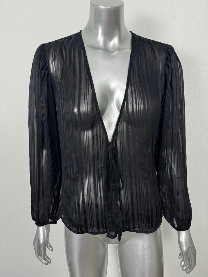 Blusa negra transparente para mujer pequeña metálica vacaciones en iglesia Victoria’s Secret Foto 2 de 4