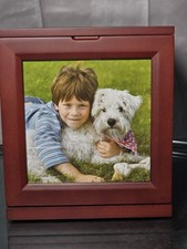 LARGE WOODEN ROTATING PHOTO CREMATON URN FOR HUMAN OR PET ASHES 8 1/2 X 7 1/2