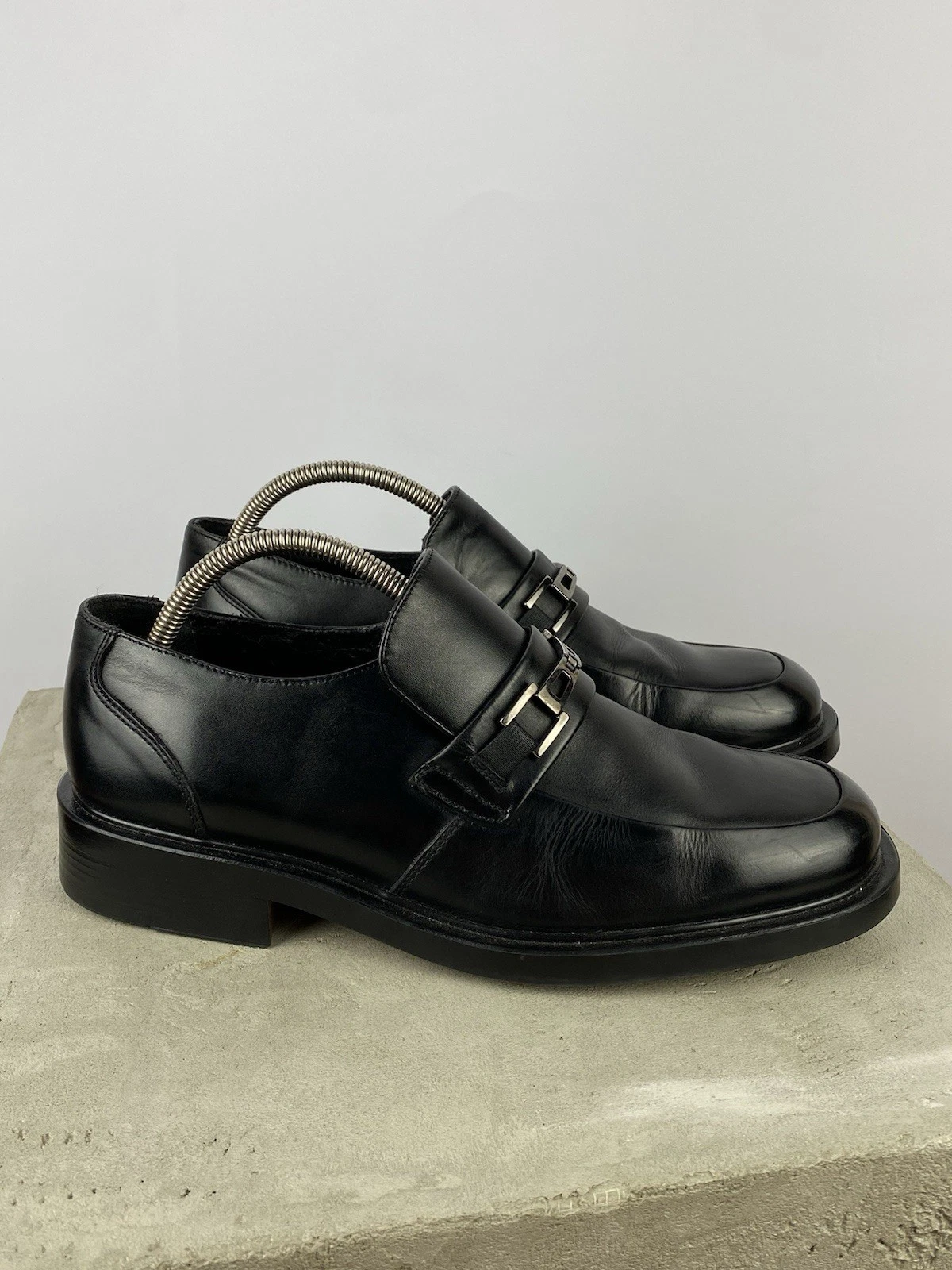 Scarpe mocassini vintage Clarks da uomo in pelle nera classici Horsebit taglia US 8 5
