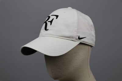 RF ROGER FEDERER Vtg Nike Dri-FIT Tennis Hat Used White Cap Black